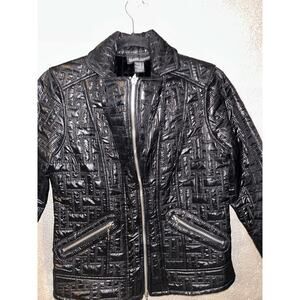 Frank Lyman Edgy Mob Wife Academia Y2K Black Quilted Front Zipper Pockets Jacket